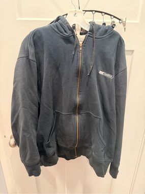 Vintage Reebok Black Full Zip Hoodie Medium Embroidered Logo Y2K Streetwear